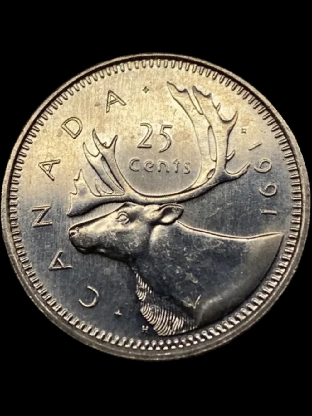 Canadian 25 Cents Coin - Caribou Design (Silver Tone) 1991 low mintage